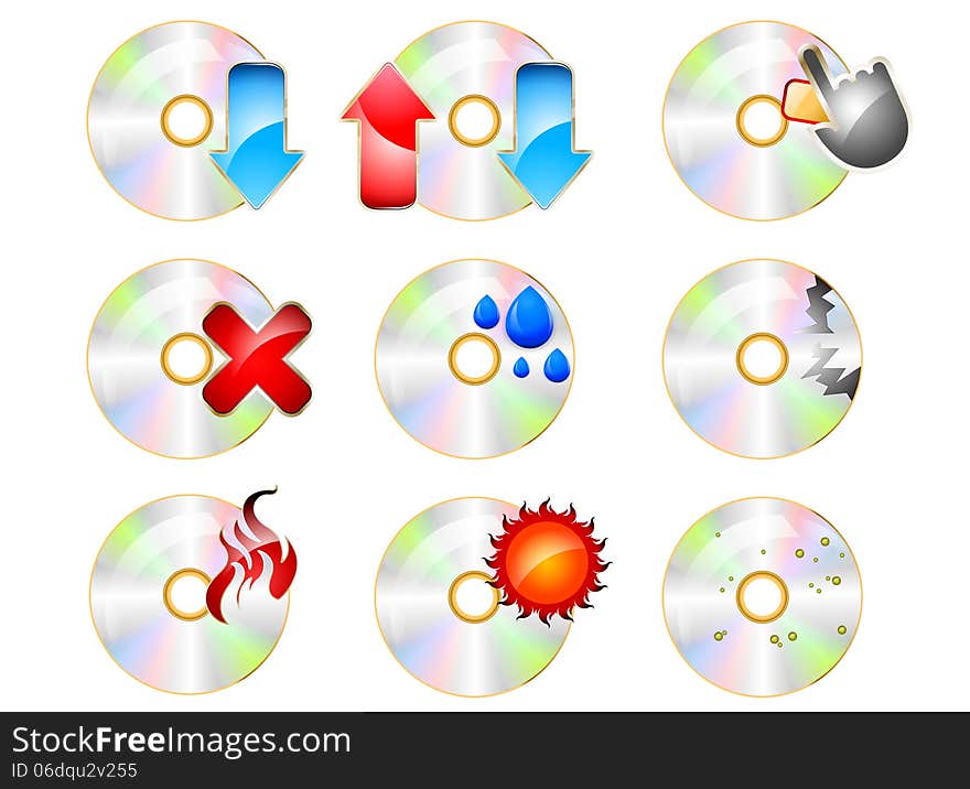 Illustration CD ROM Icon set on a white background