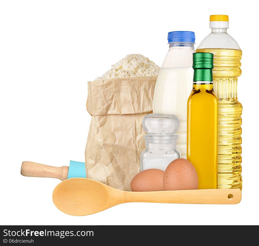 Food ingredients for baking isolated on white background. Food ingredients for baking isolated on white background