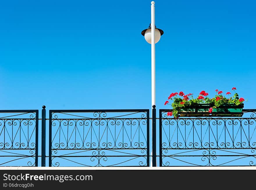 Streetlight and pot with beautiful flowers