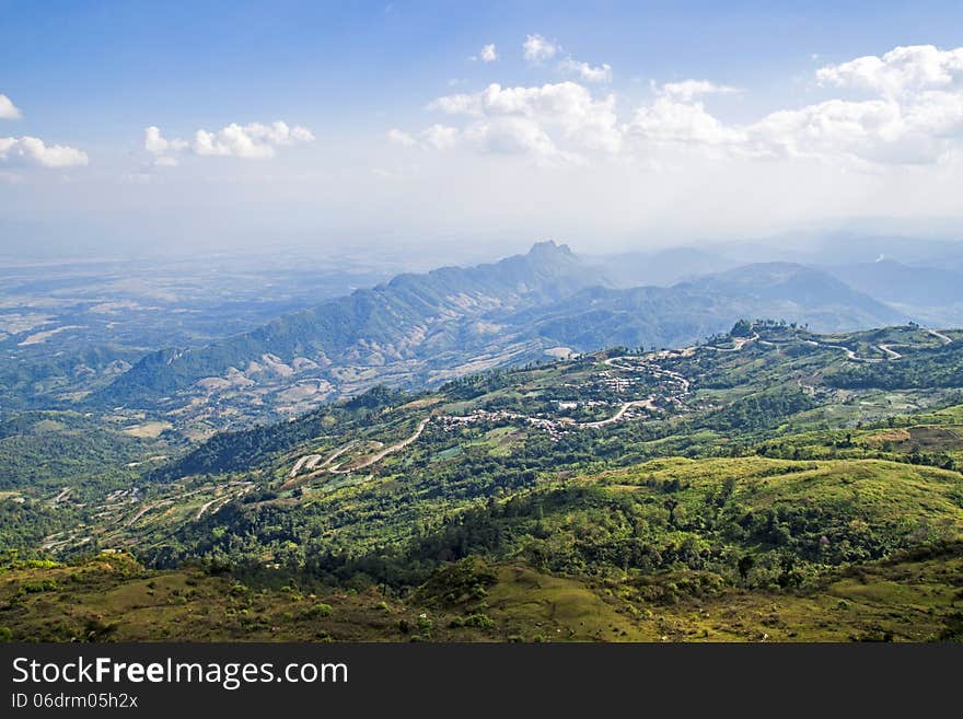 Mountain With Cloud Blue Sky Landscape At Phu Tab Berk, In Petch