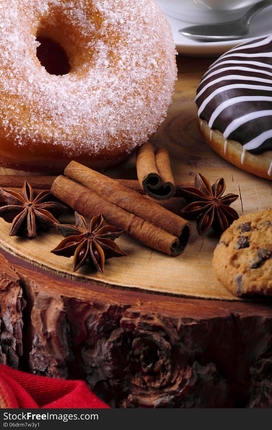 Sugared donut and chocolate donut