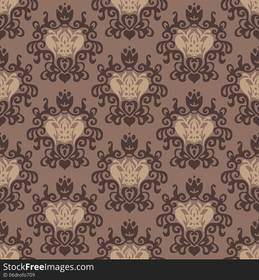 Luxury Vintage Damask sepia seamless pattern. Luxury Vintage Damask sepia seamless pattern