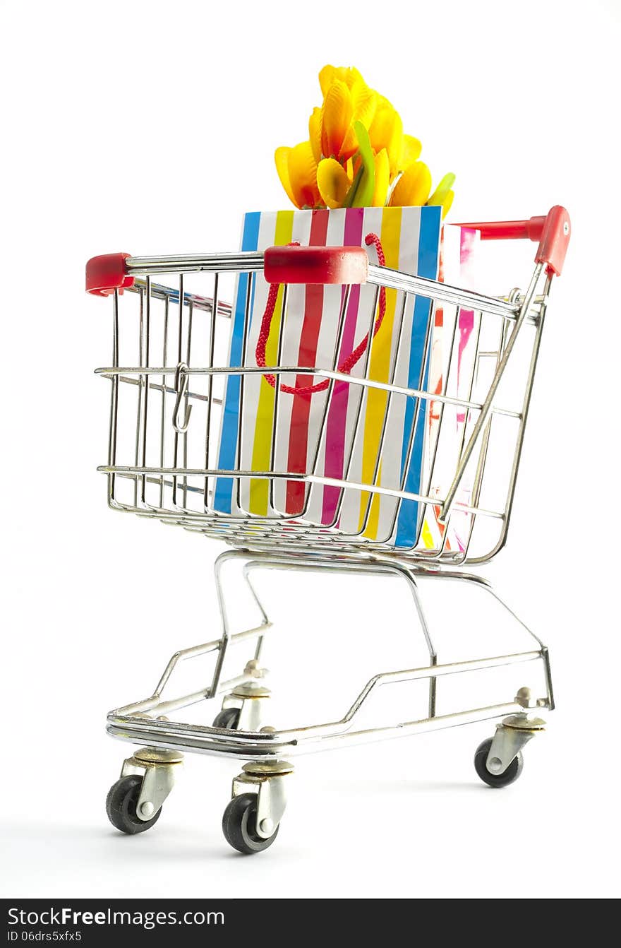 Gift bag in a shopping cart