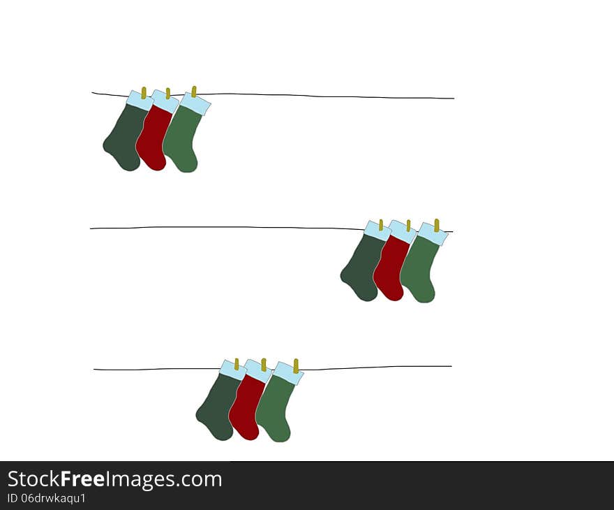 Christmas socks on clothesline with clothespins