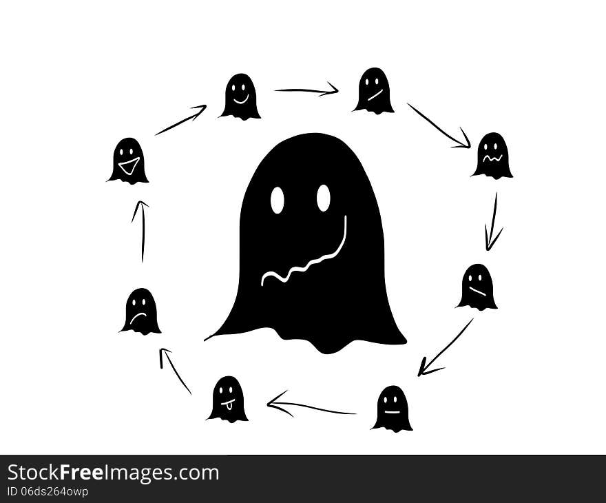 Funny ghosts express different emotions