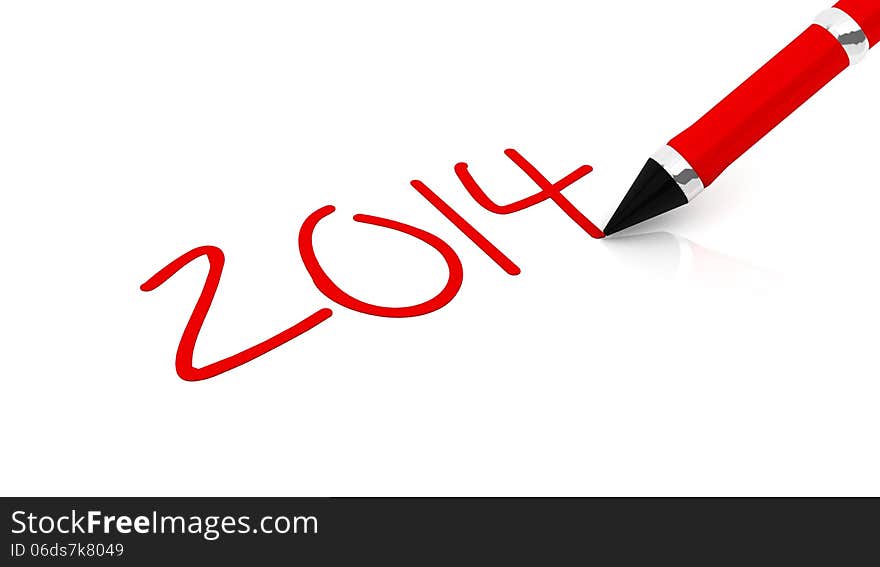 2014 written with red pen. 2014 written with red pen