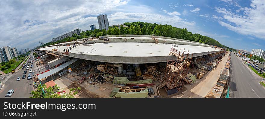 Fish-eye view of the elevated road construction