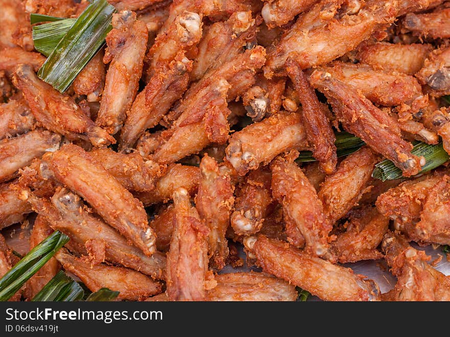 Close up of fried chicken.