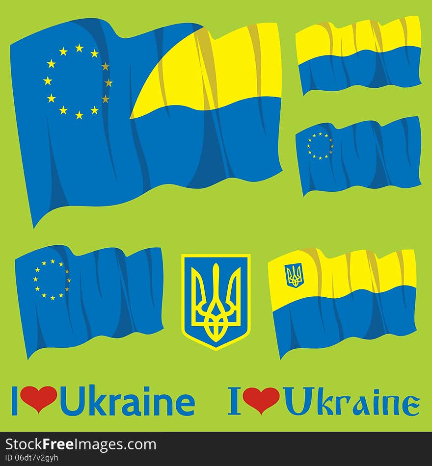 Vector set of flags and coats of arms of Ukraine and EU. Vector set of flags and coats of arms of Ukraine and EU