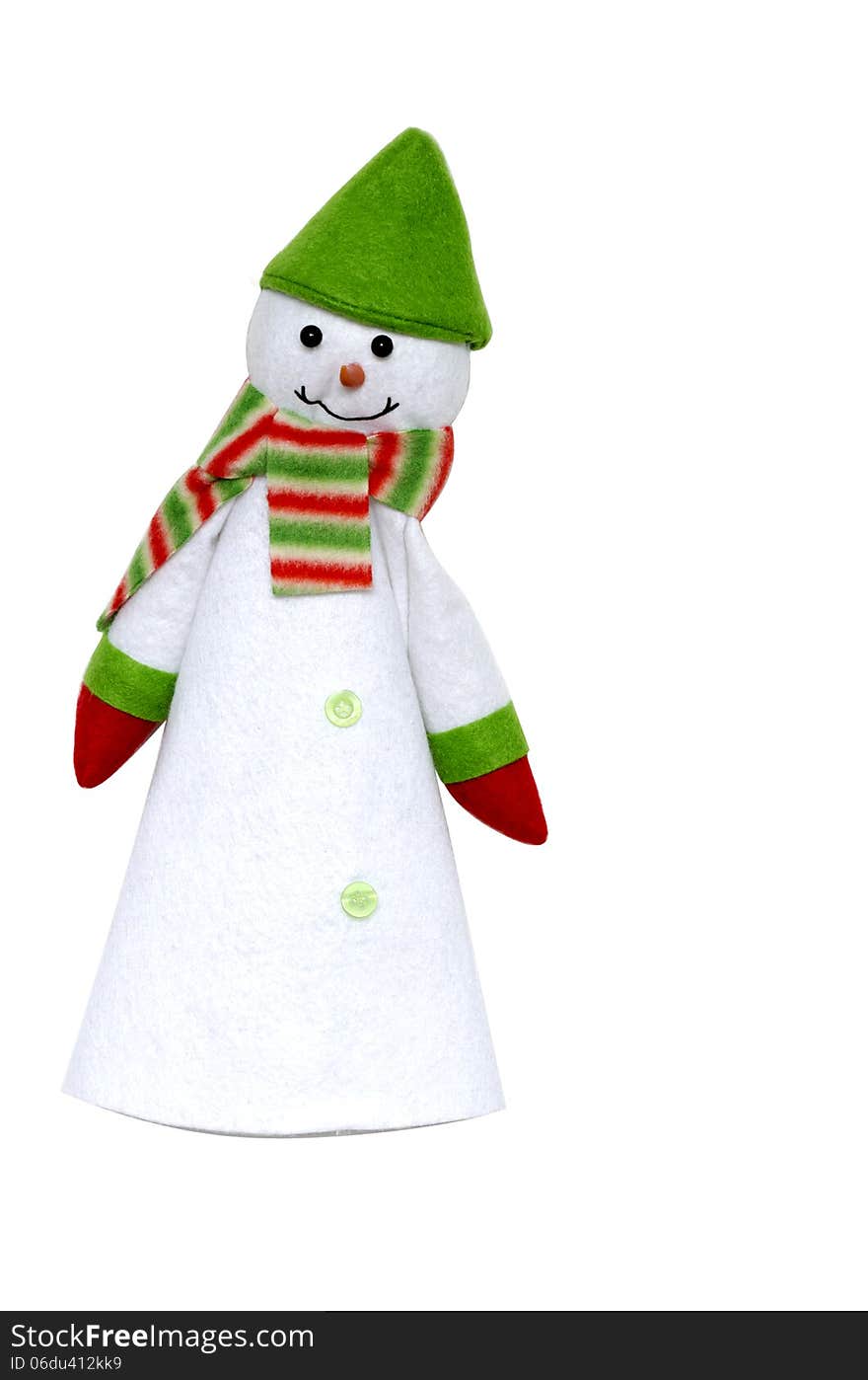 Smiling, kind snowman, soft toy for Christmas and New year