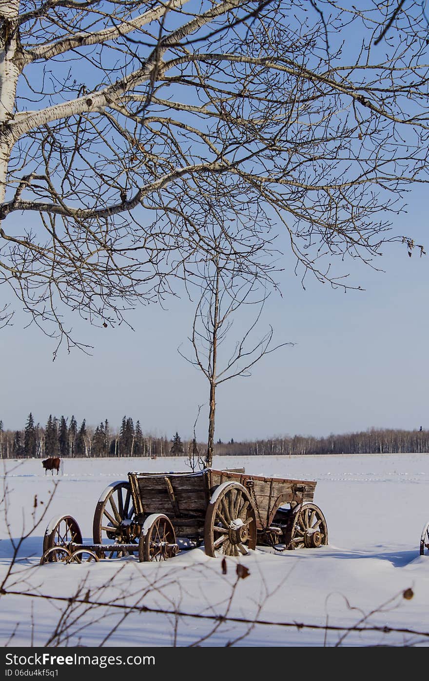 Vintage wagon in the snow