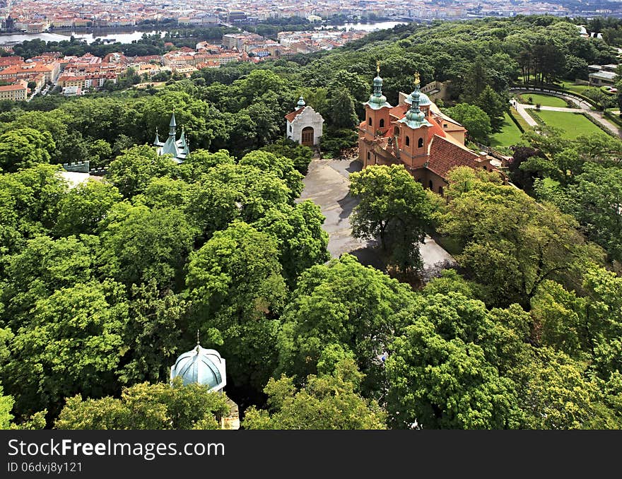 Church of St Lawrence. View from Petrin Lookout Tower.