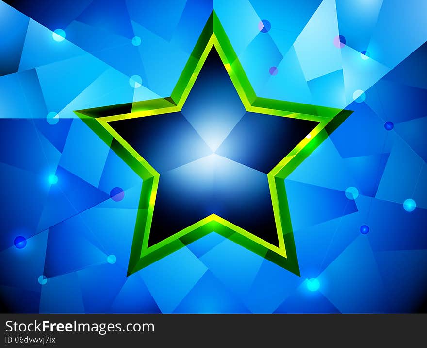 Glossy star shape on a blue abstract background