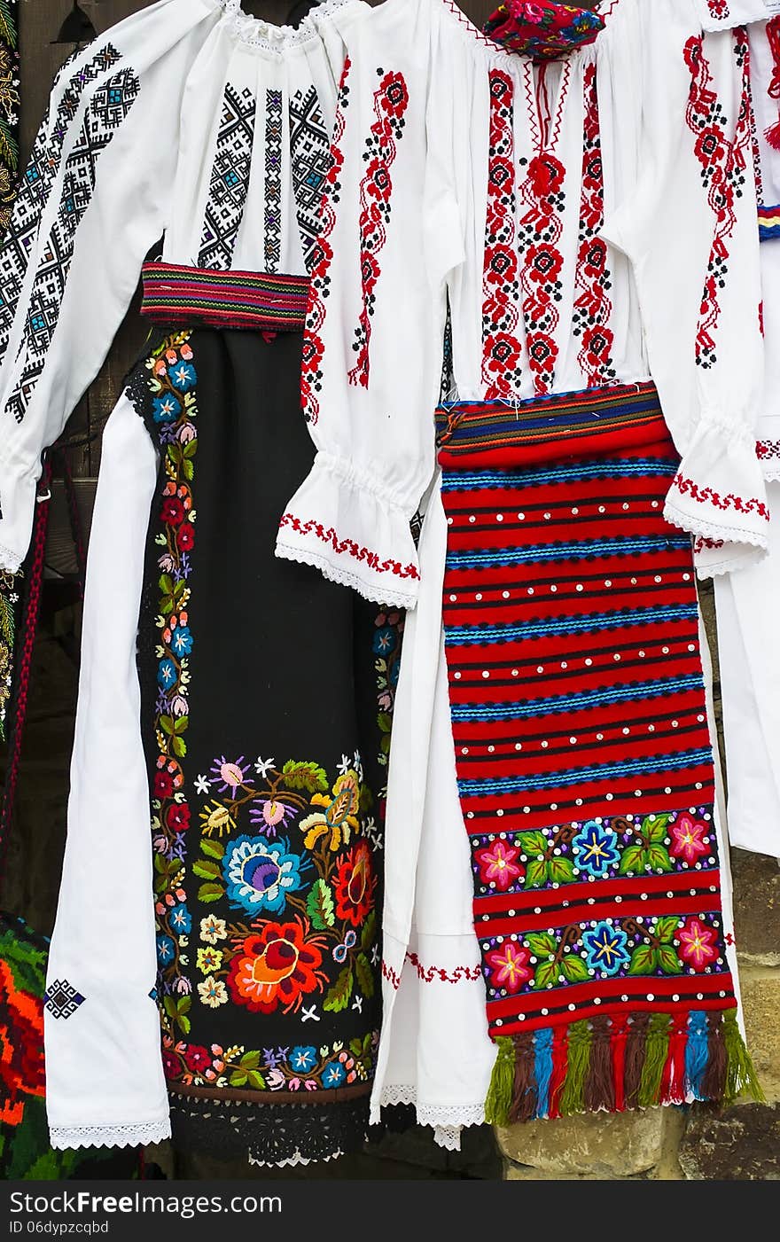 Two traditional costumes worn by peasant women in the nineteenth century. Two traditional costumes worn by peasant women in the nineteenth century.