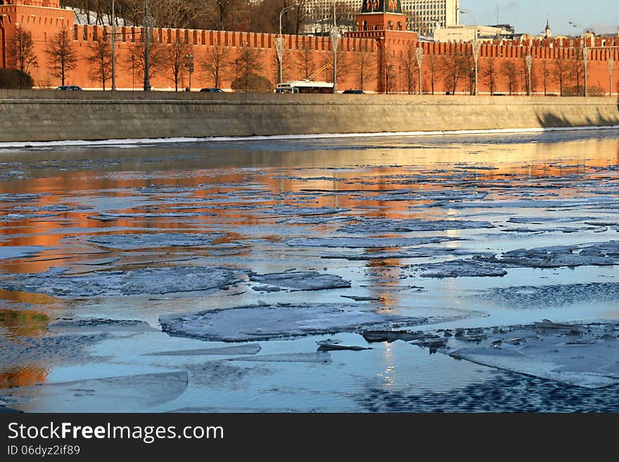 Moscow river with ice