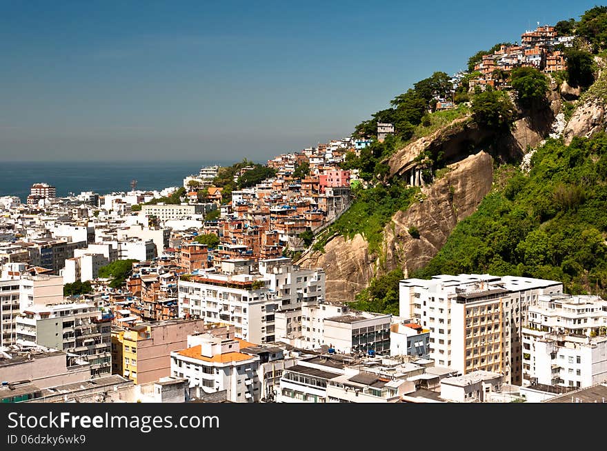 Aerial view of Copacabana district and favela Cantagalo in Rio de Janeiro, Brazil. Aerial view of Copacabana district and favela Cantagalo in Rio de Janeiro, Brazil.