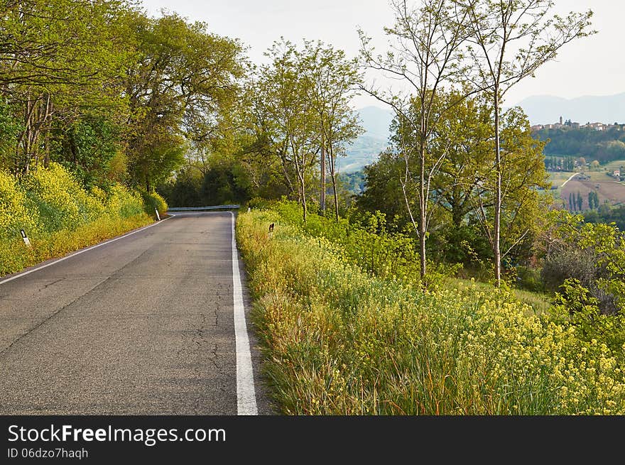 Turn Mountain Road In The Mountains Of Italy