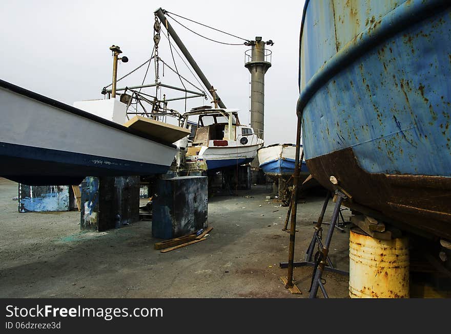 Ship in a Shipyard wighting for recondition Jaffa Tel-Aviv,israel.