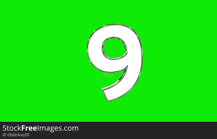 Countdown through digits 9 to 0 on greenscreen. Countdown through digits 9 to 0 on greenscreen