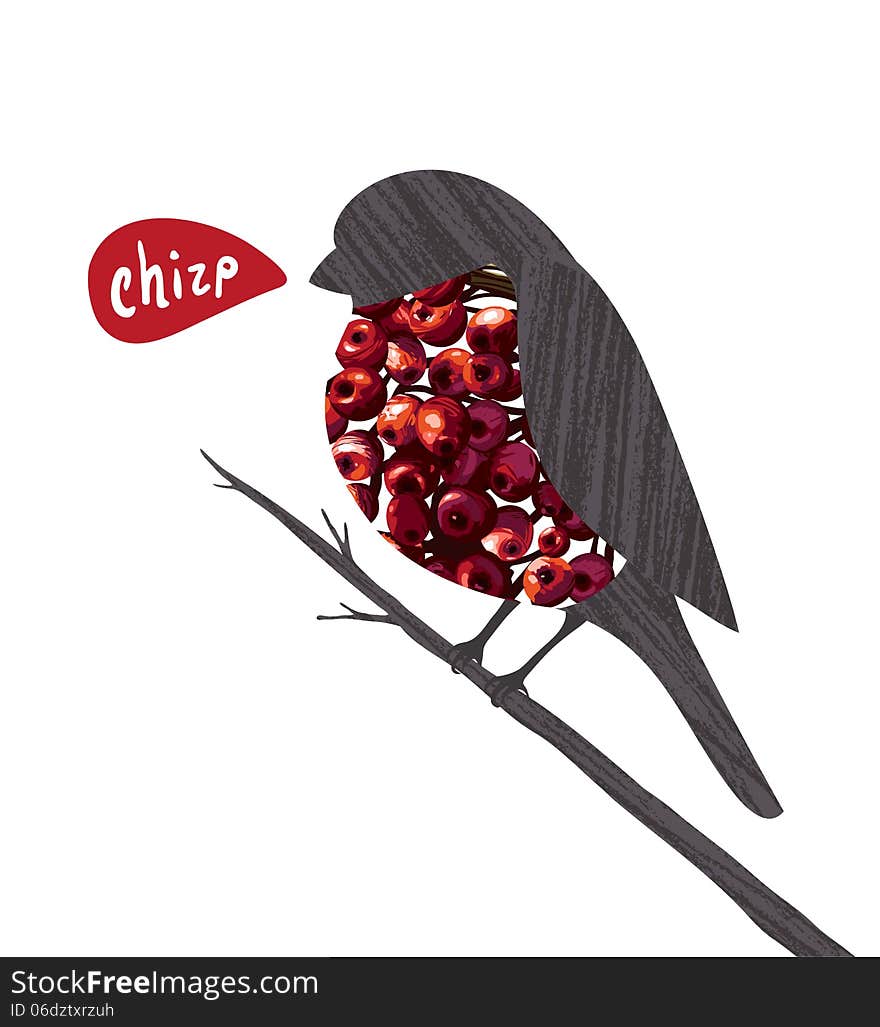 Bird illustration with berries. Vector EPS8 drawing. Bird illustration with berries. Vector EPS8 drawing.