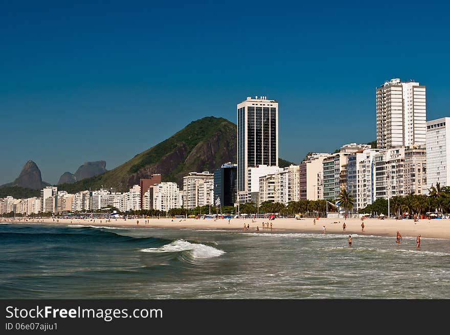 Panoramic view of Copacabana beach on a Sunny Summer Day in Rio de Janeiro, Brazil. Panoramic view of Copacabana beach on a Sunny Summer Day in Rio de Janeiro, Brazil.