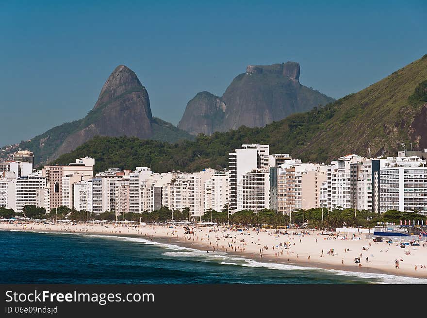 Panoramic view of Copacabana beach on a Sunny Summer Day in Rio de Janeiro, Brazil. Panoramic view of Copacabana beach on a Sunny Summer Day in Rio de Janeiro, Brazil.