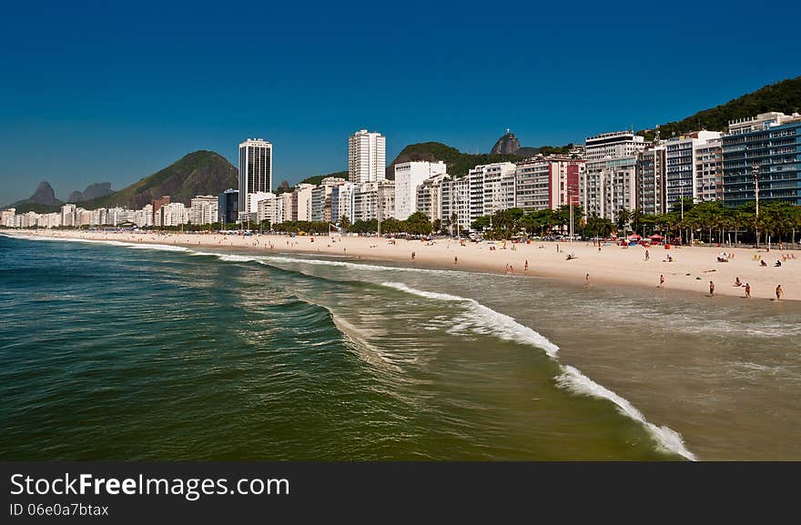 Panoramic view of Copacabana beach on a Sunny Summer Day in Rio de Janeiro, Brazil. Panoramic view of Copacabana beach on a Sunny Summer Day in Rio de Janeiro, Brazil.