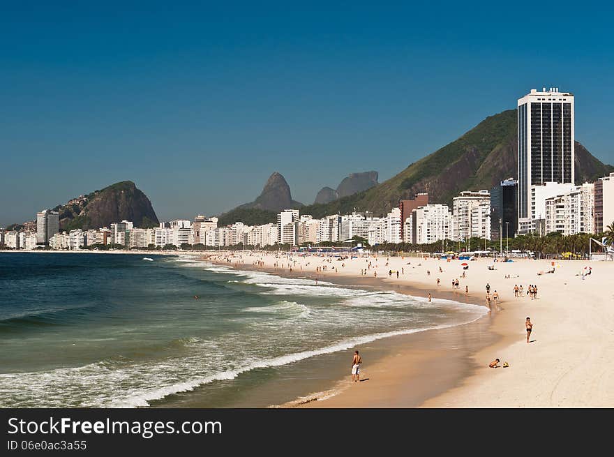 Panoramic view of Copacabana beach on a Sunny Summer Day in Rio de Janeiro, Brazil. Panoramic view of Copacabana beach on a Sunny Summer Day in Rio de Janeiro, Brazil.