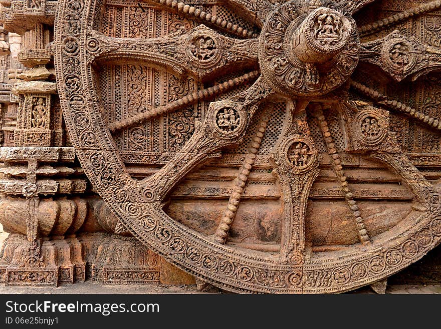 Ancient wall wheel sculptors at the Konark sun temple in Orissa. Ancient wall wheel sculptors at the Konark sun temple in Orissa.