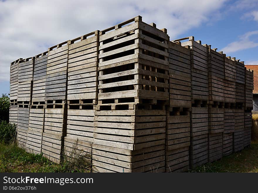 Old wooden pallets for cargo and logistic in a farm yard