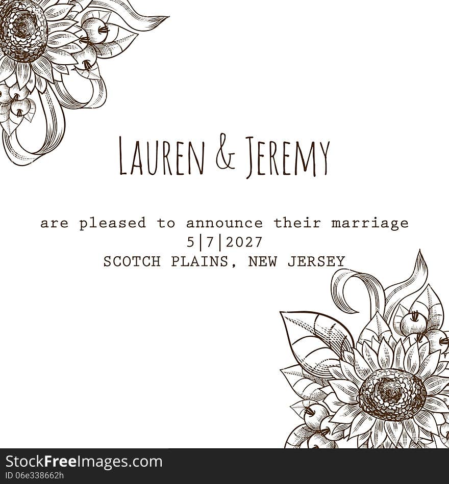 Wedding card or invitation with abstract floral background