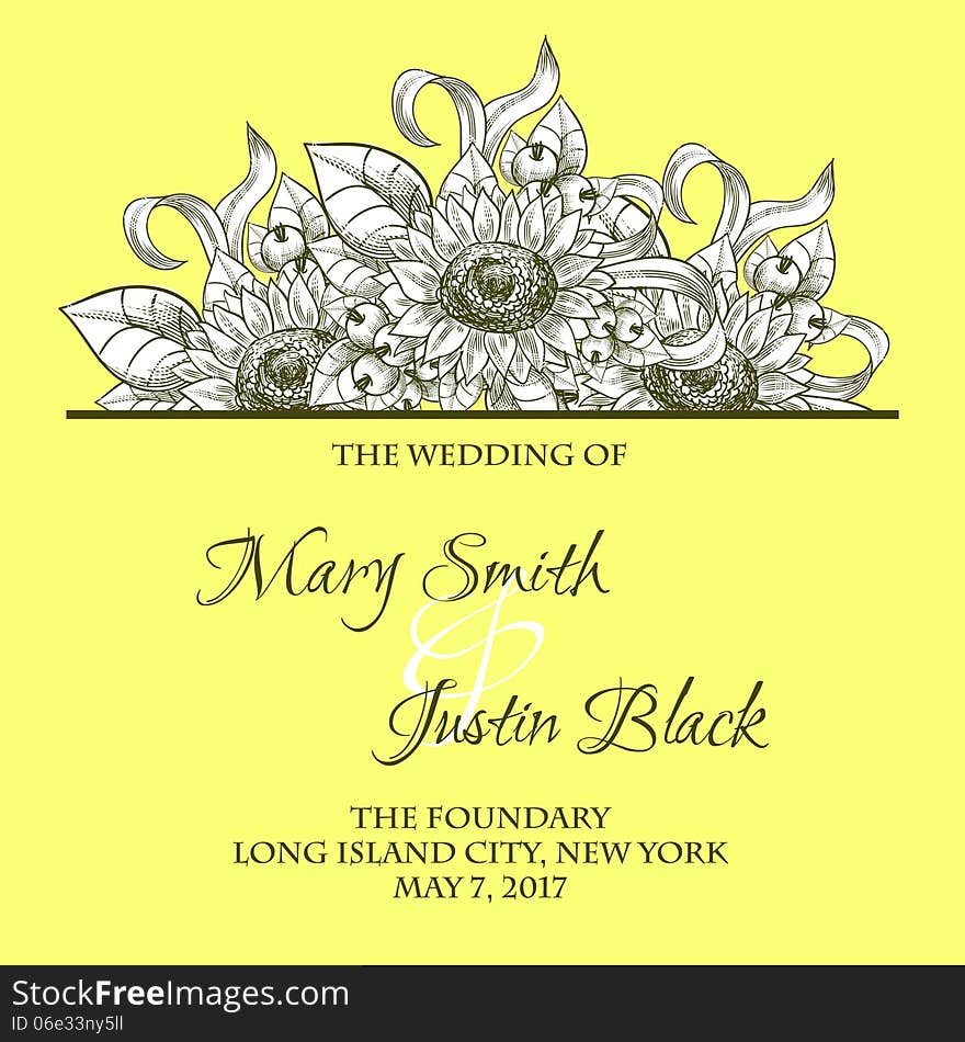 Wedding card or invitation with abstract floral background