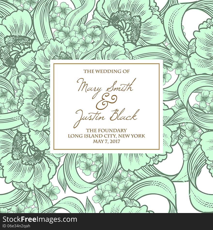 Wedding card or invitation with abstract floral background