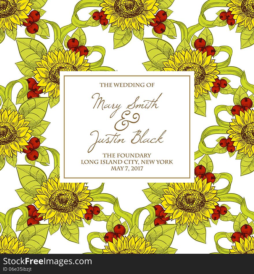 Wedding card or invitation with abstract floral background