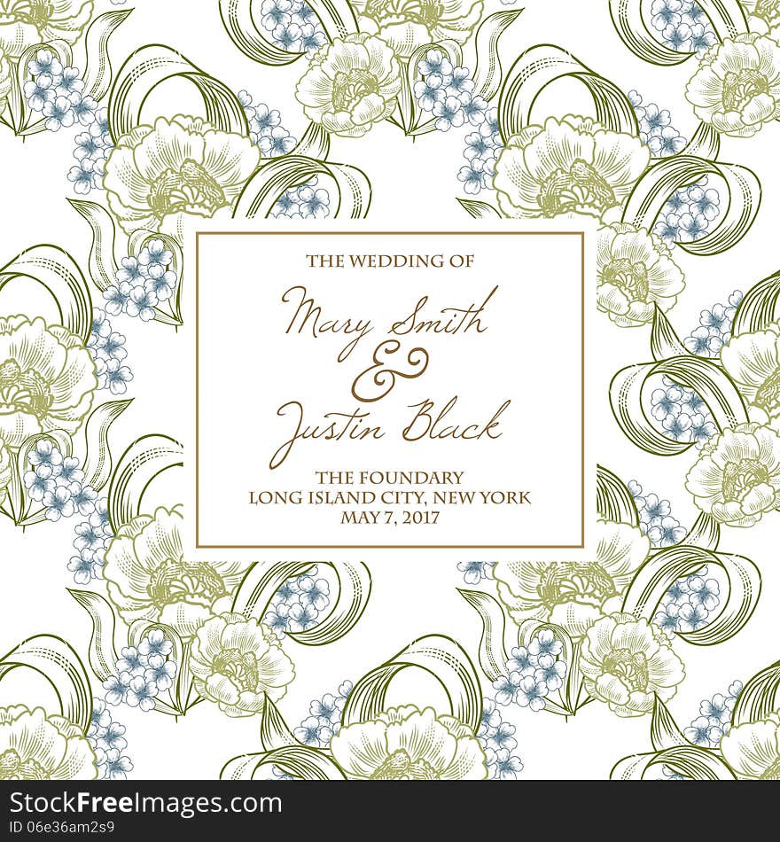 Wedding card or invitation with abstract floral background