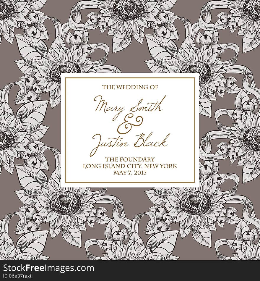 Wedding card or invitation with abstract floral background