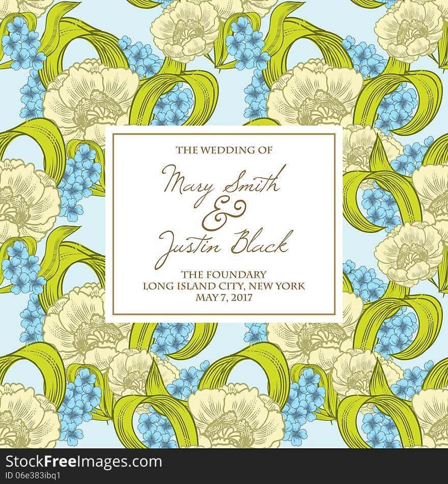 Wedding card or invitation with abstract floral background