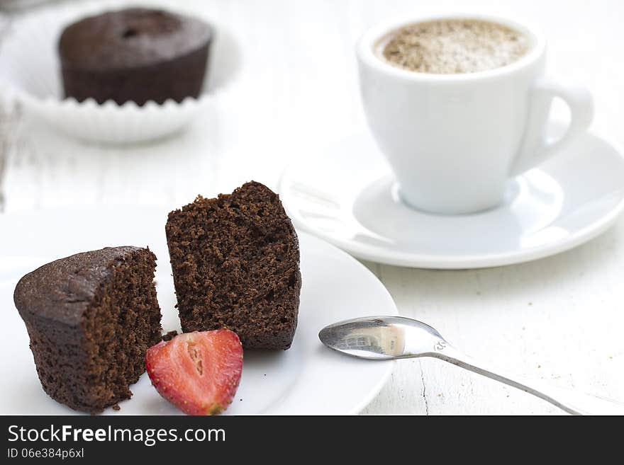 Ð¡hocolate Cake And Cup Of Coffee