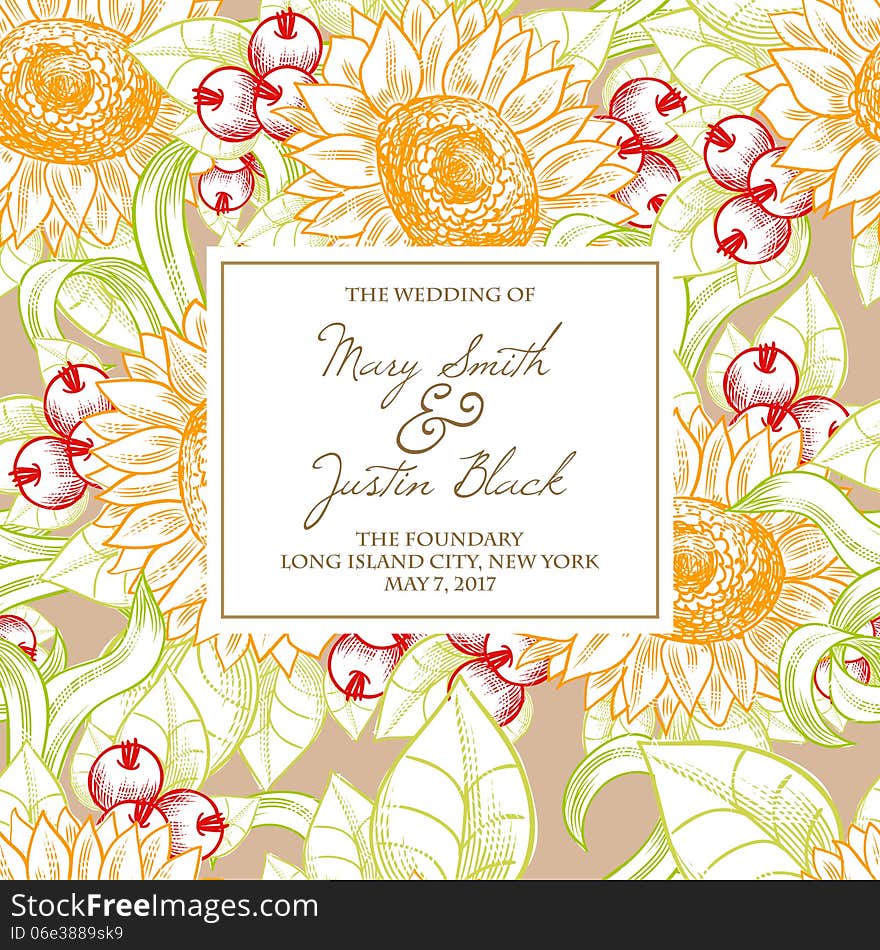 Wedding card or invitation with abstract floral background