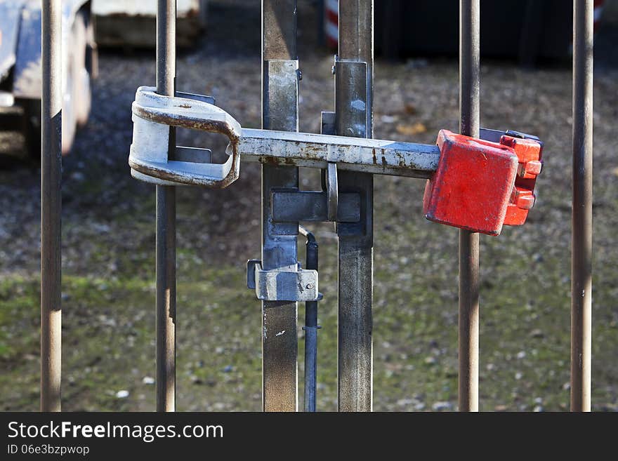 Heavy lock on a fence gate