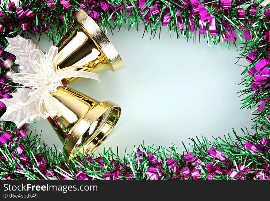 Crispy golden bells and decorations ribbon can use it in Christmas and New Year. Crispy golden bells and decorations ribbon can use it in Christmas and New Year.