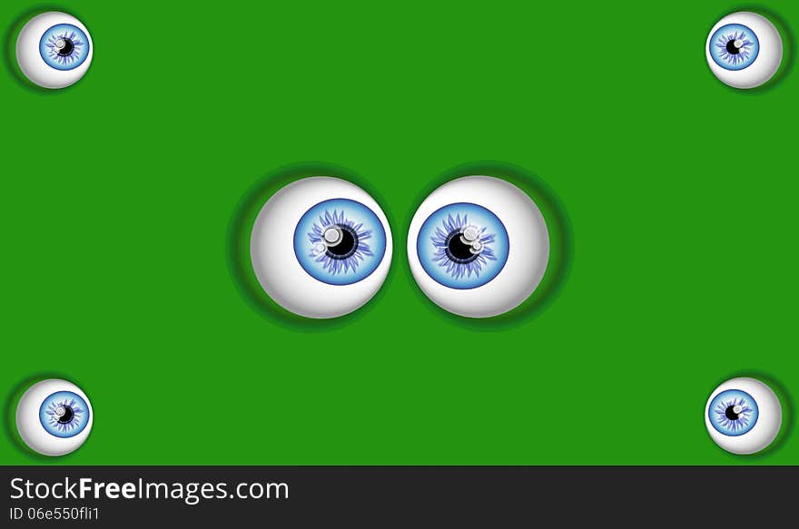 Round eyes on green background.