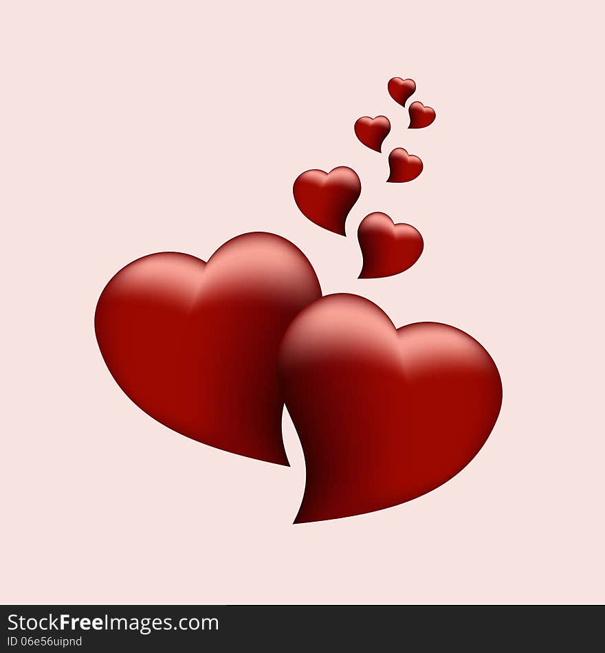 heart, couple, valentine day, beautiful, background, two heart, love, emotions, the element, red, pink, yellow, symbol of love