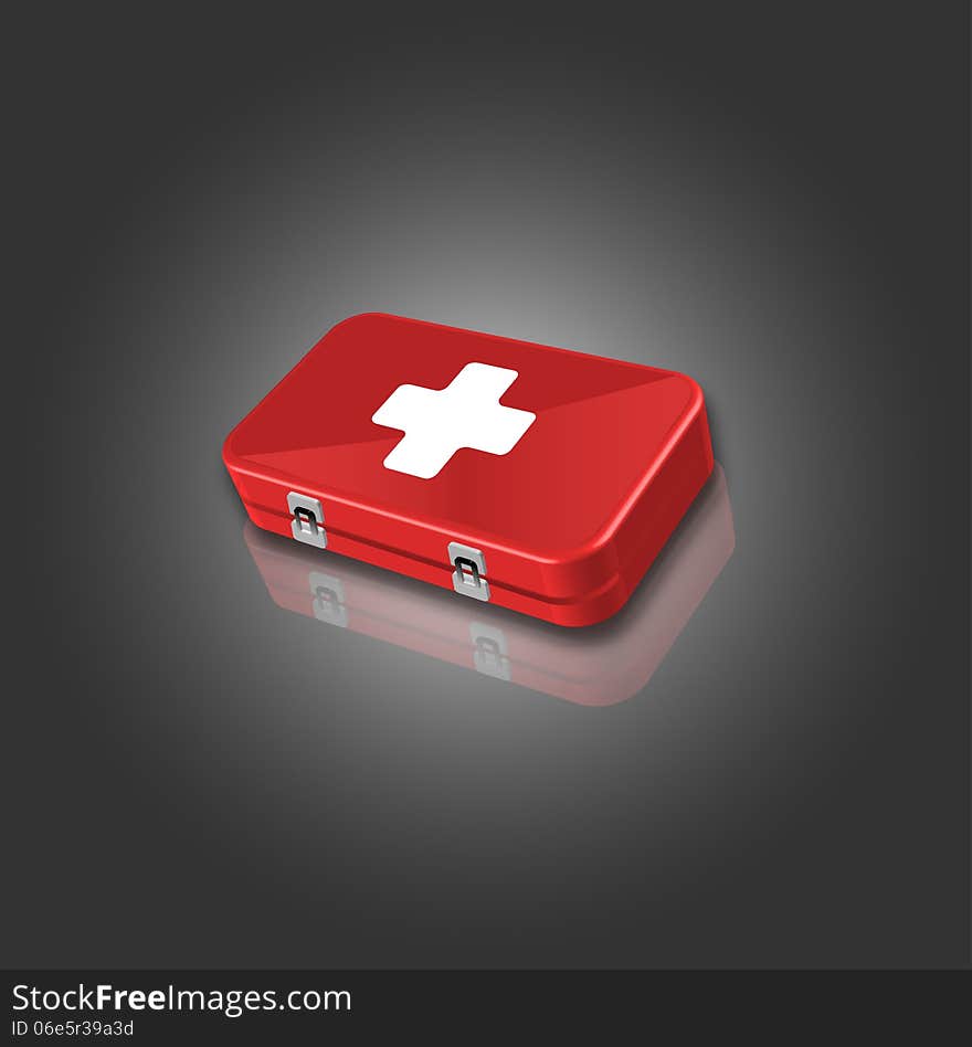 3d image of red first aid box against white background