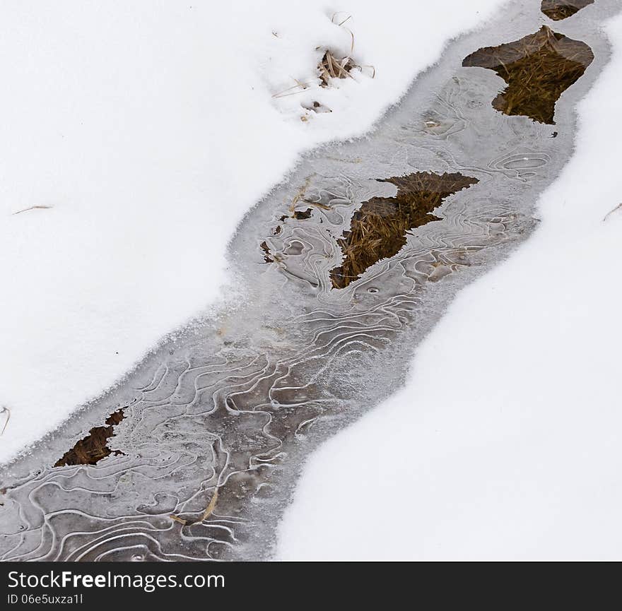 Stream, ice and snow