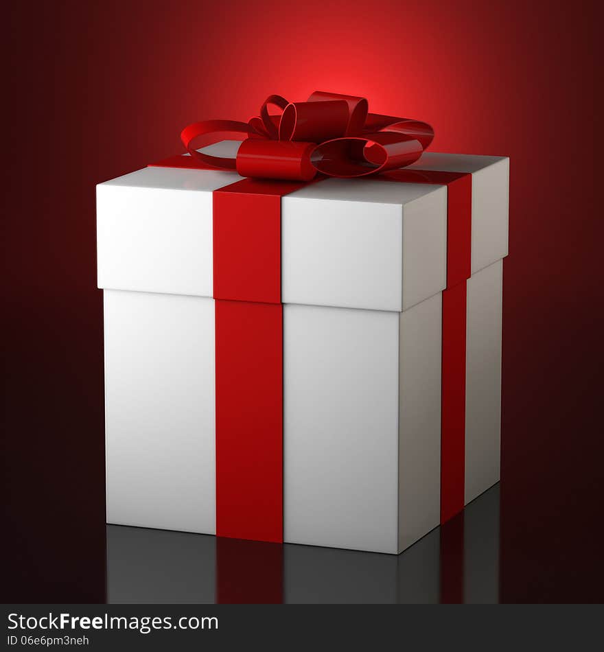 White present box on red background