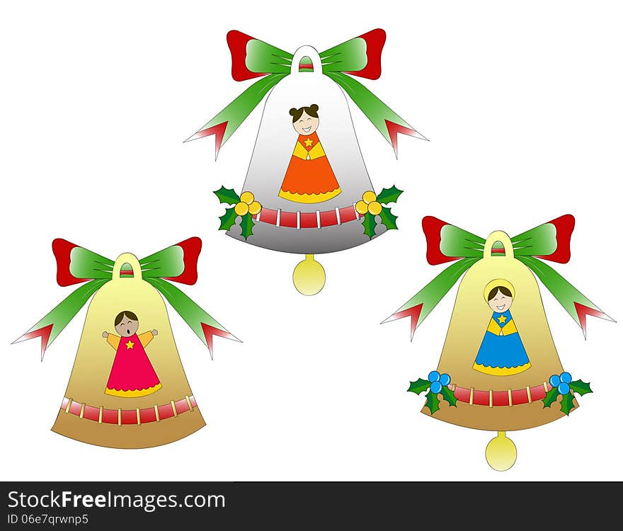 Trio of Christmas bells isolated