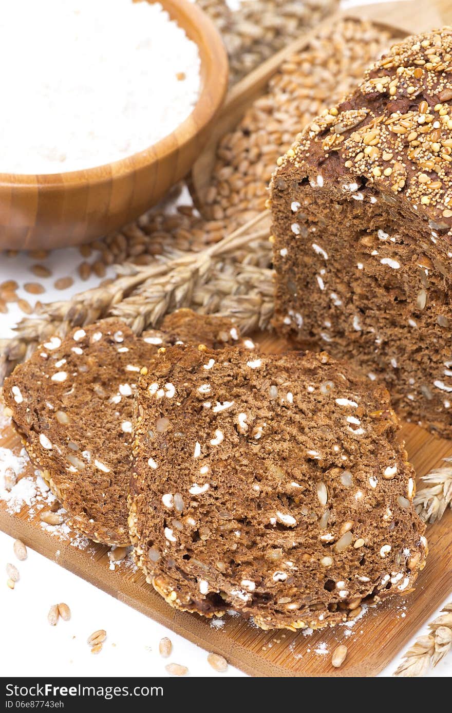 Sliced â€‹â€‹bread On A Wooden Board, Close-up