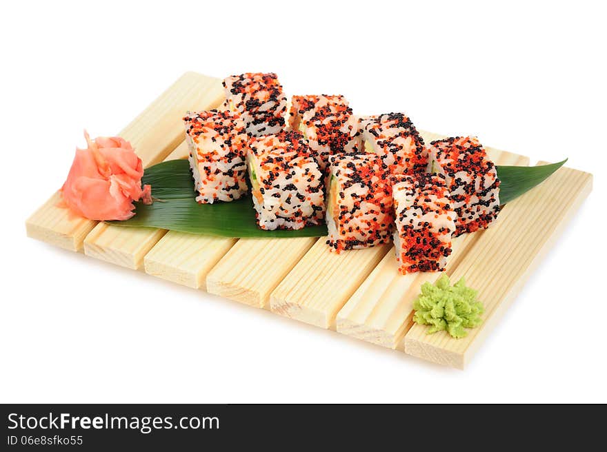 Karaoke rolls maki sushi, isolated on white