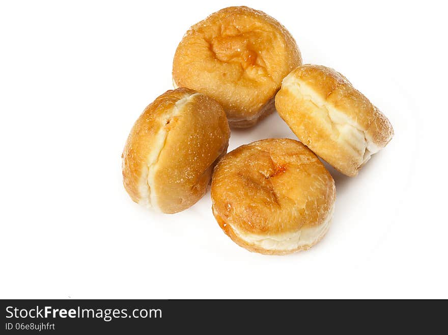 Bismarck doughnuts isolated on white background